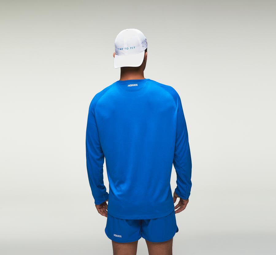 Hoka One One Top Erkek Mavi - Performance Long Sleeve - OP5201937